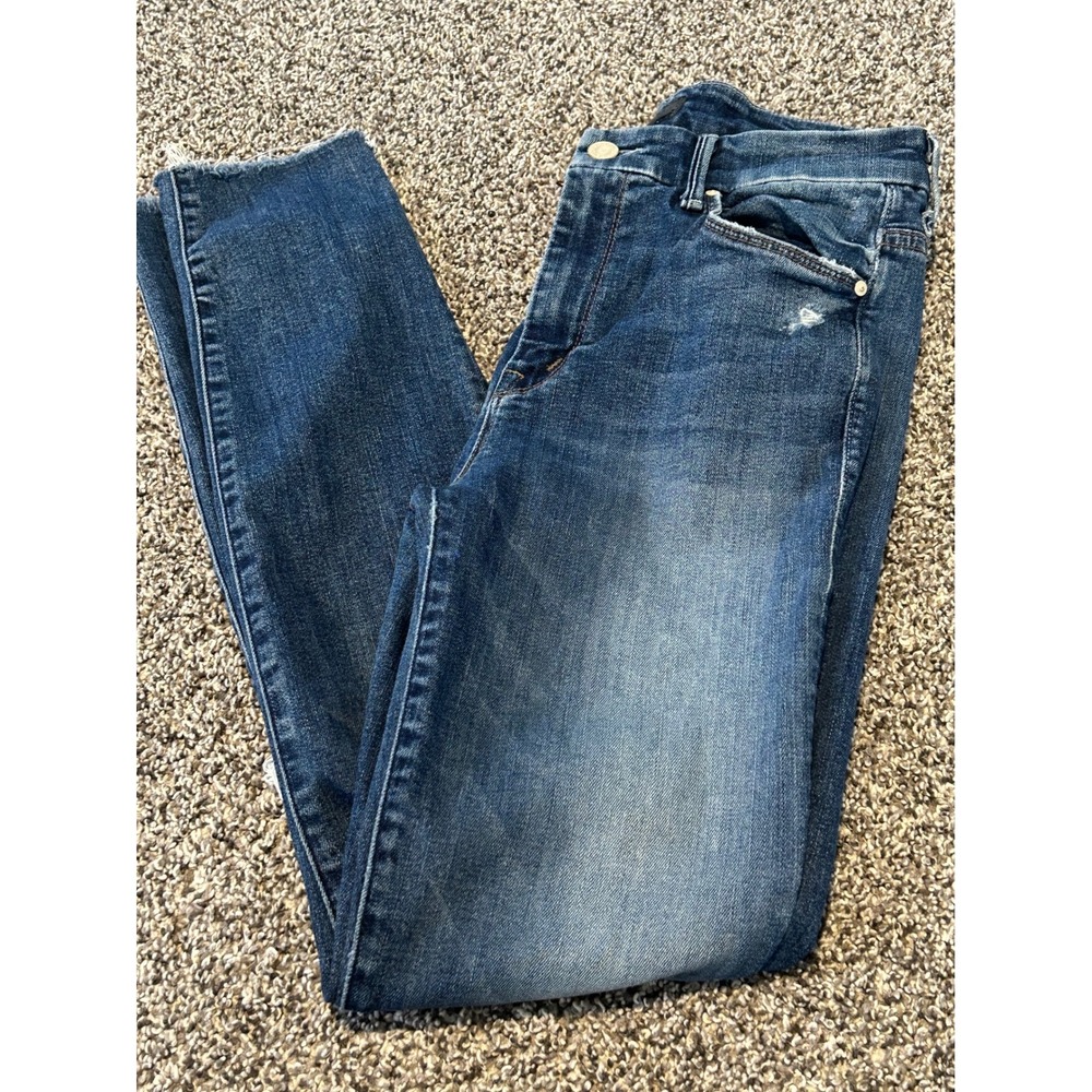 H21 Mother Denim The Looker High Rise Distressed Skinny Jeans Blue 27 Frayed Hem